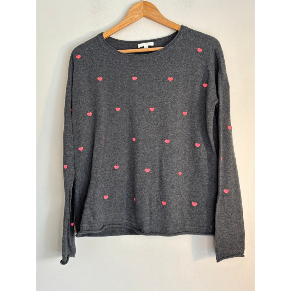 Lisa Todd Gray Pink Heart Crew Neck Sweater Small